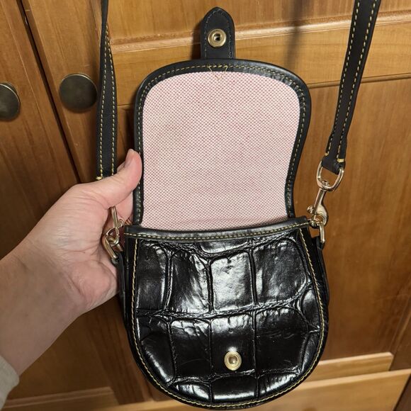 Dooney & Bourke Mini Flap Crossbody Black Croc Leather Pink Lining Y2K 2000s Bag - Picture 15 of 16
